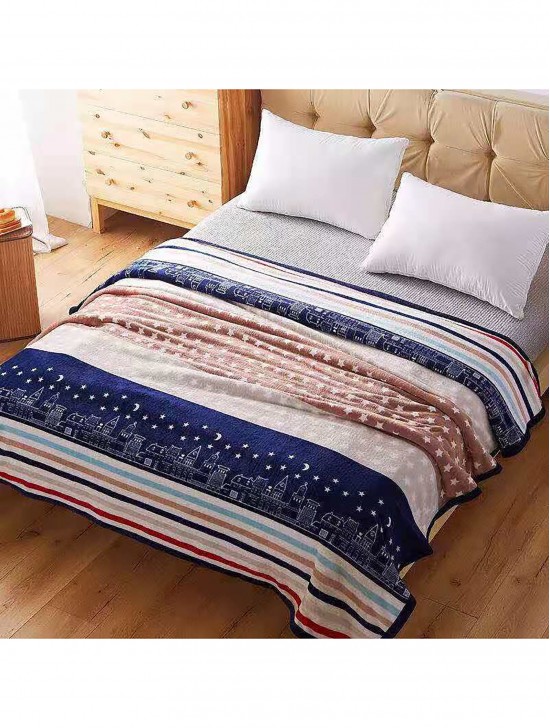 City Theme Embroidered Microfiber Soft Printed Flannel Blanket (with gift packaging) 